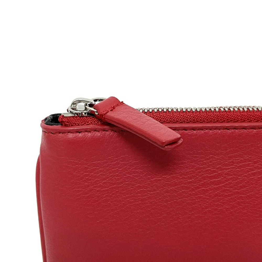 Balenciaga Clutch Red Black Leather Clutch Bag Zipper Logo One Point - Picture 6 of 10
